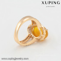 14839 moda nobre temperamento gracioso forma 18k anel de dedo de ouro com pedra amarela para as mulheres